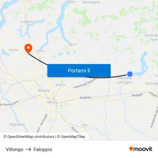 Villongo to Faloppio map