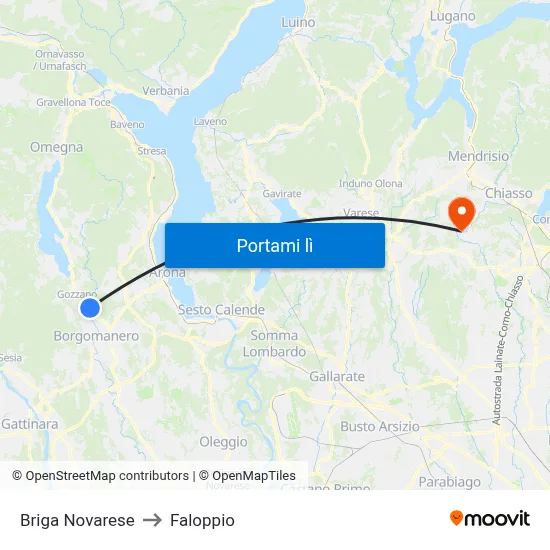 Briga Novarese to Faloppio map