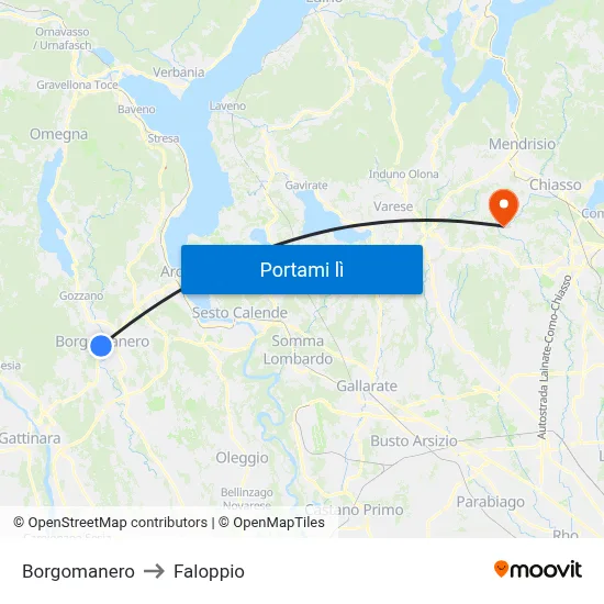 Borgomanero to Faloppio map