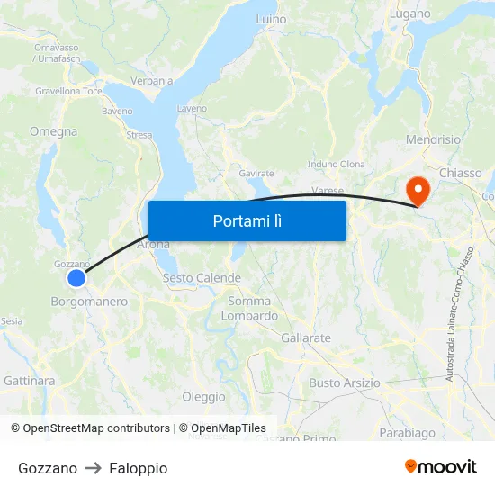 Gozzano to Faloppio map