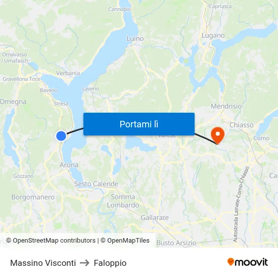 Massino Visconti to Faloppio map