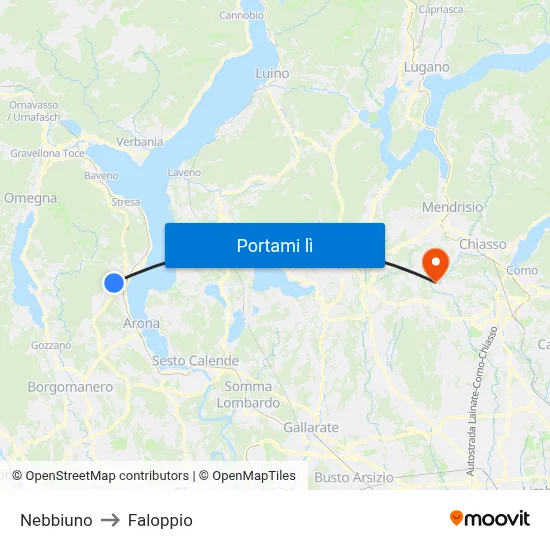 Nebbiuno to Faloppio map