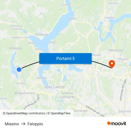 Miasino to Faloppio map