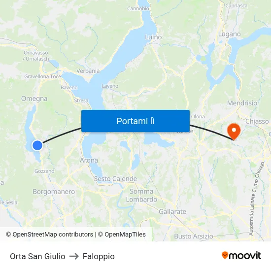 Orta San Giulio to Faloppio map