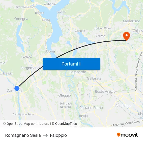 Romagnano Sesia to Faloppio map