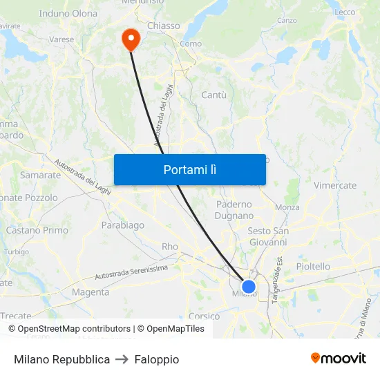Milano Repubblica to Faloppio map