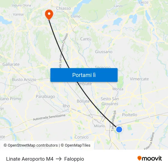 Linate Aeroporto M4 to Faloppio map