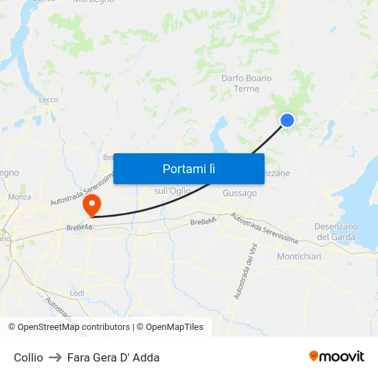 Collio to Fara Gera D' Adda map