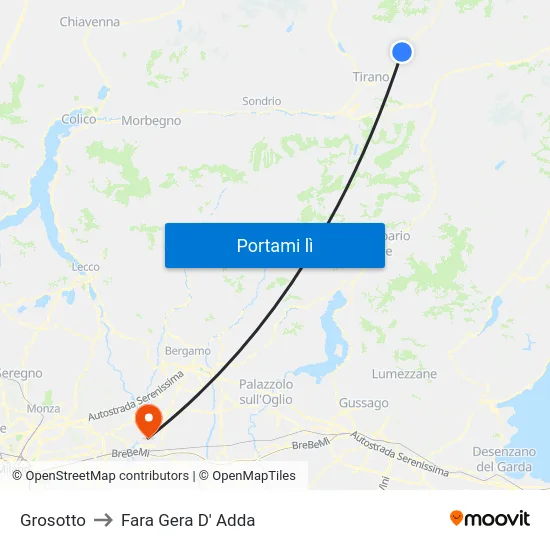 Grosotto to Fara Gera D' Adda map