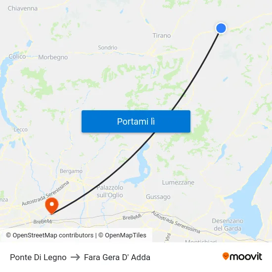 Ponte Di Legno to Fara Gera D' Adda map