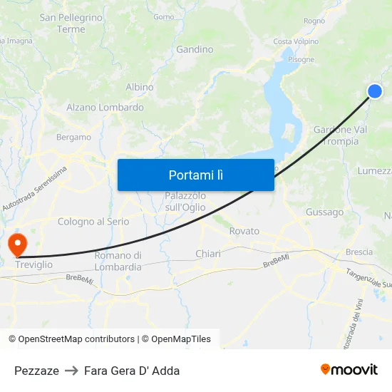 Pezzaze to Fara Gera D' Adda map
