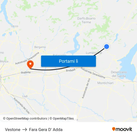 Vestone to Fara Gera D' Adda map