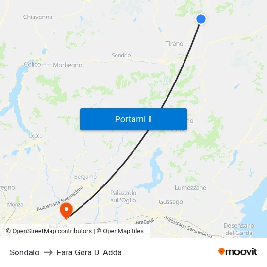 Sondalo to Fara Gera D' Adda map