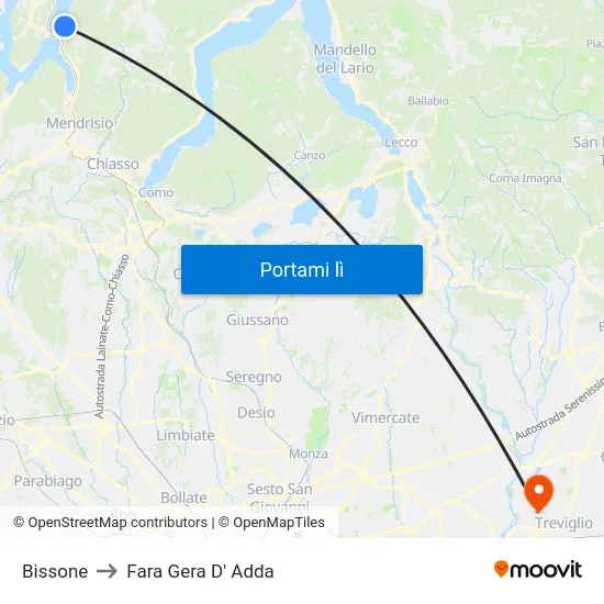 Bissone to Fara Gera D' Adda map