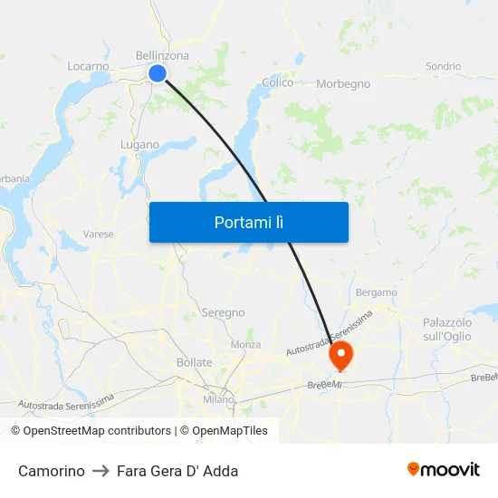 Camorino to Fara Gera D' Adda map