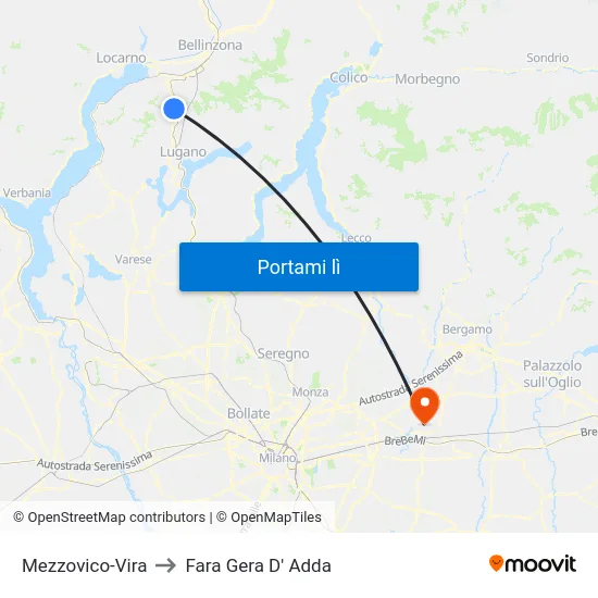 Mezzovico-Vira to Fara Gera D' Adda map