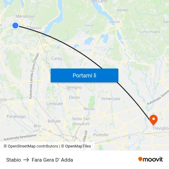 Stabio to Fara Gera D' Adda map