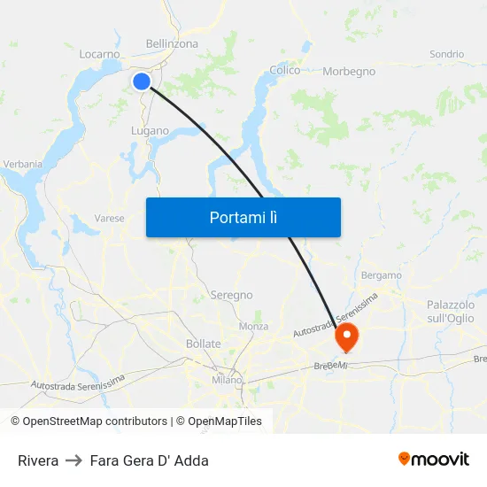 Rivera to Fara Gera D' Adda map