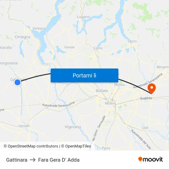 Gattinara to Fara Gera D' Adda map