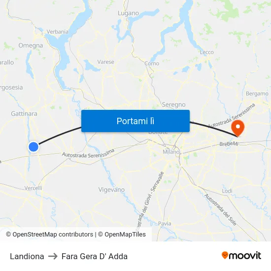 Landiona to Fara Gera D' Adda map