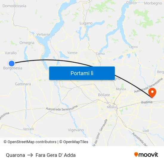 Quarona to Fara Gera D' Adda map