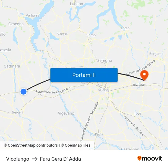 Vicolungo to Fara Gera D' Adda map