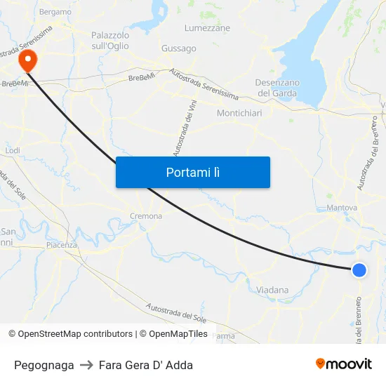 Pegognaga to Fara Gera D' Adda map