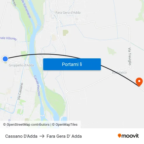 Cassano D'Adda to Fara Gera D' Adda map