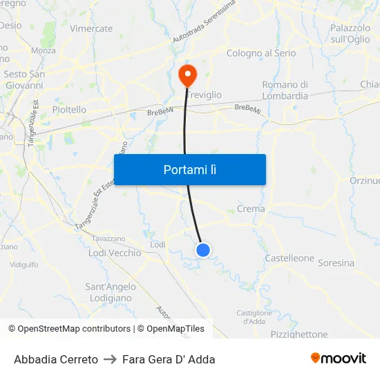 Abbadia Cerreto to Fara Gera D' Adda map