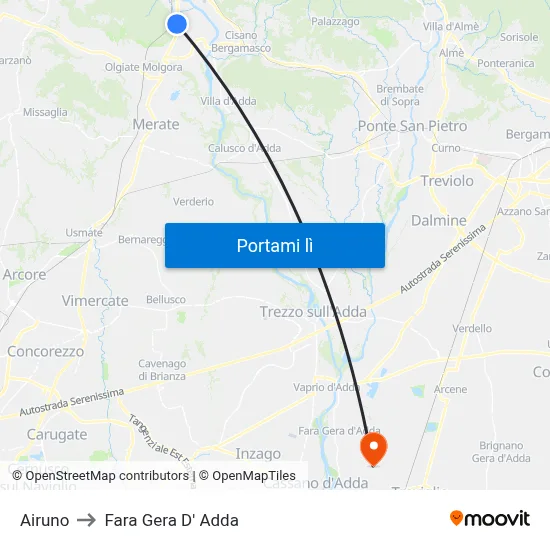 Airuno to Fara Gera D' Adda map