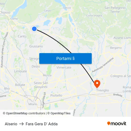 Alserio to Fara Gera D' Adda map