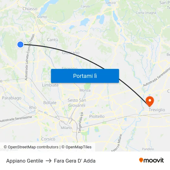 Appiano Gentile to Fara Gera D' Adda map