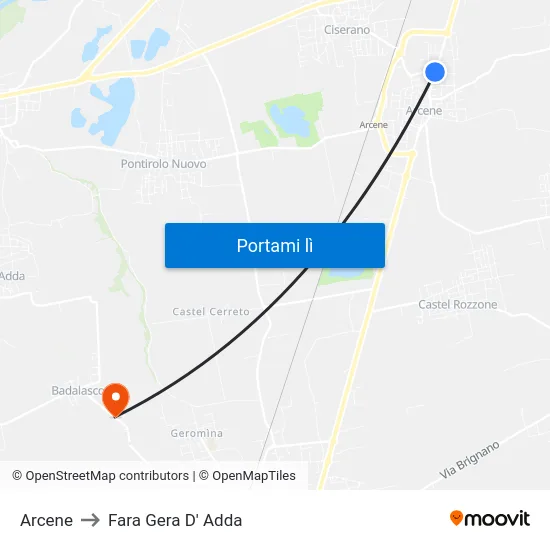 Arcene to Fara Gera D' Adda map