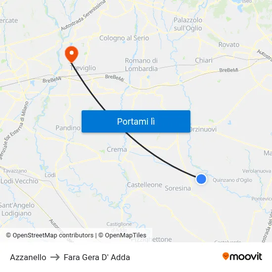 Azzanello to Fara Gera D' Adda map