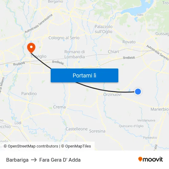 Barbariga to Fara Gera D' Adda map