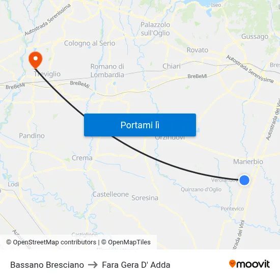 Bassano Bresciano to Fara Gera D' Adda map