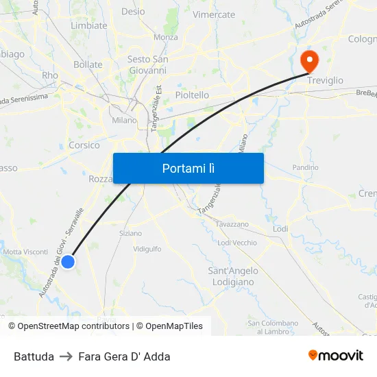 Battuda to Fara Gera D' Adda map