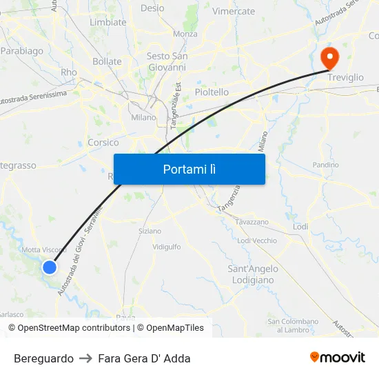 Bereguardo to Fara Gera D' Adda map