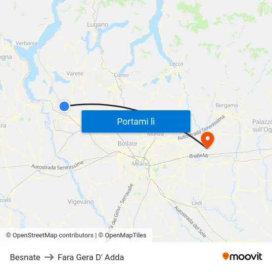 Besnate to Fara Gera D' Adda map