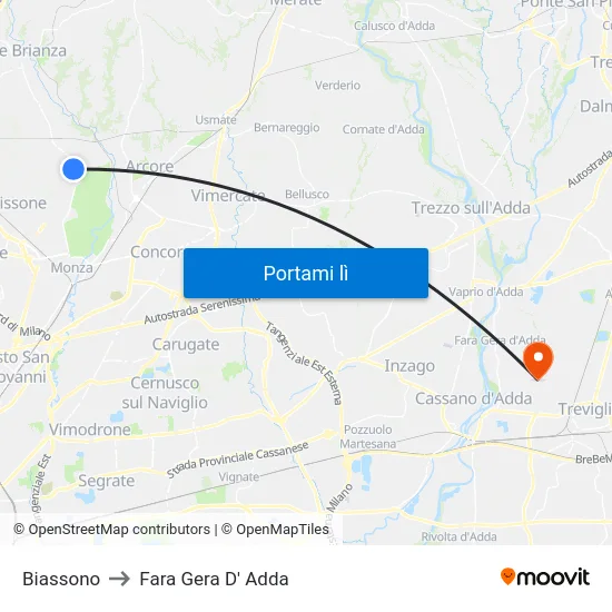 Biassono to Fara Gera D' Adda map
