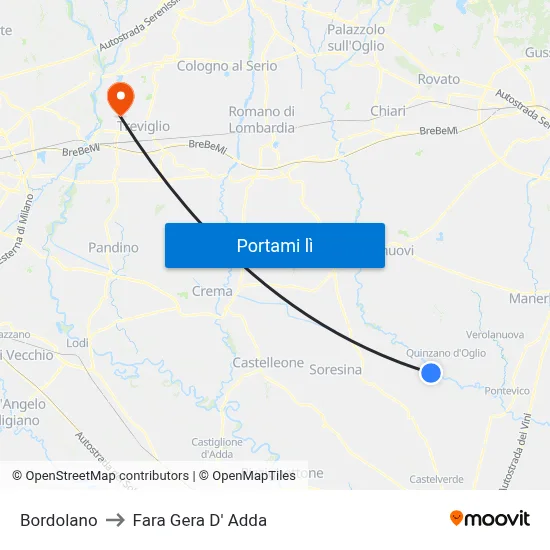 Bordolano to Fara Gera D' Adda map