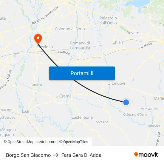 Borgo San Giacomo to Fara Gera D' Adda map