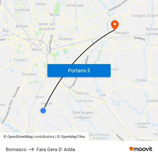 Bornasco to Fara Gera D' Adda map
