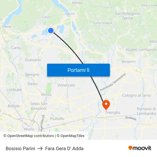 Bosisio Parini to Fara Gera D' Adda map
