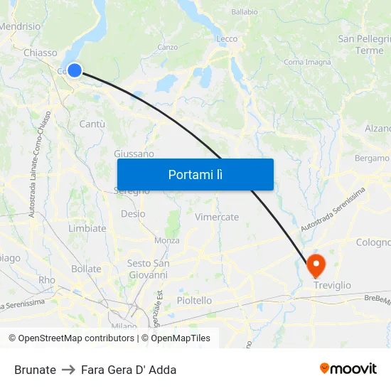 Brunate to Fara Gera D' Adda map
