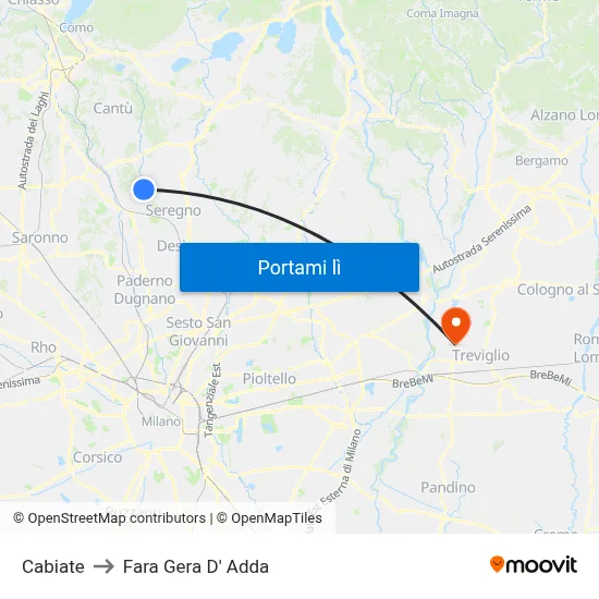 Cabiate to Fara Gera D' Adda map