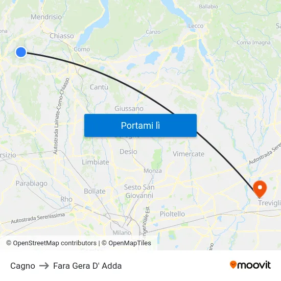 Cagno to Fara Gera D' Adda map