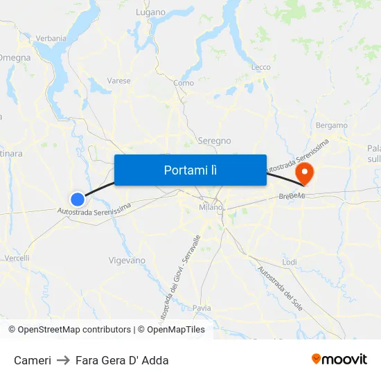 Cameri to Fara Gera D' Adda map