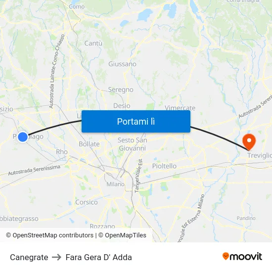 Canegrate to Fara Gera D' Adda map