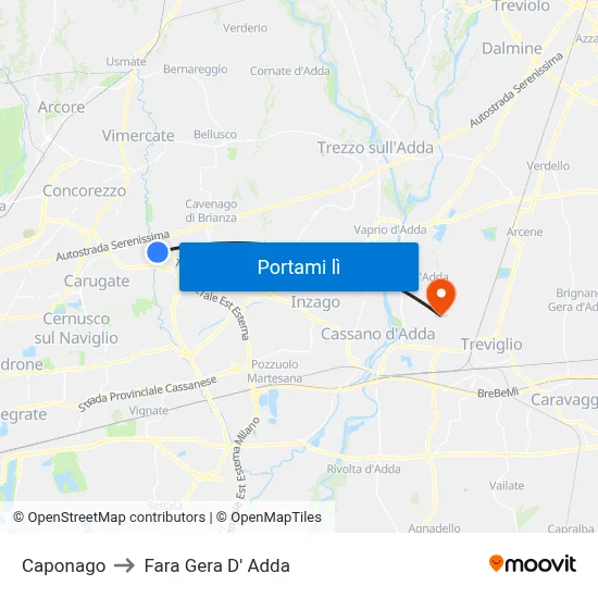 Caponago to Fara Gera D' Adda map